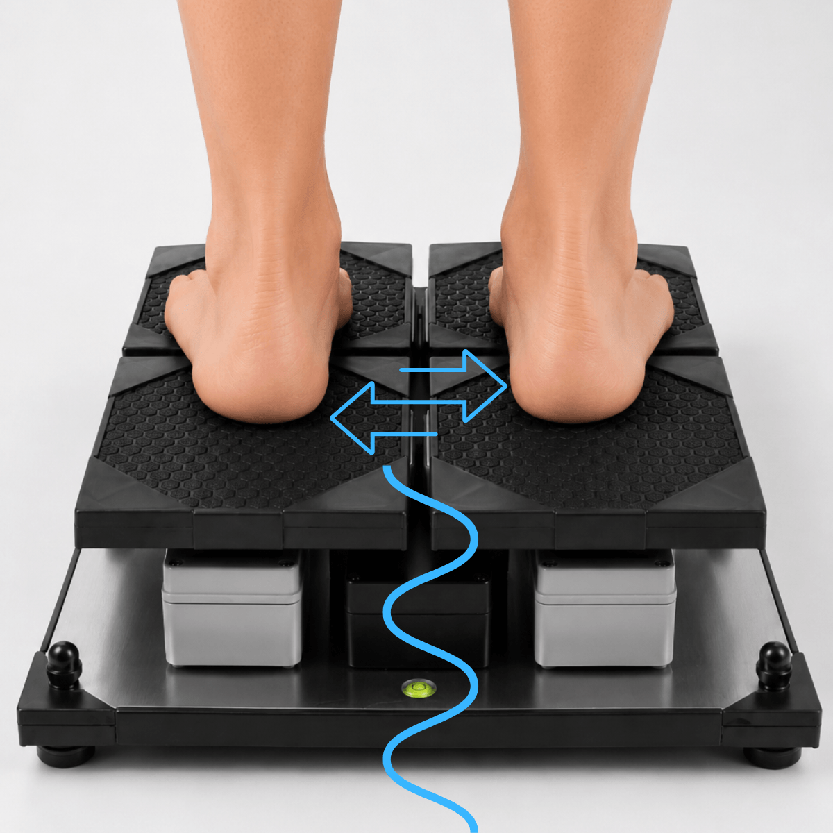 Patient standing naturally on the platforms before the test